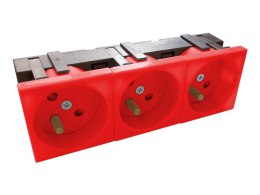Gniazdo elektryczne 45x135 z kluczem, czerwone - 3x2P+Z, tory prądowe umieszczone pod kątem 45st. ALANTEC