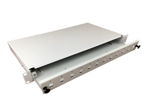 Przełącznica światłowodowa 12xSC simplex / 12xLC duplex 19" 1U z płytą czołową oraz akcesoriami montażowymi (dławiki, opaski), w