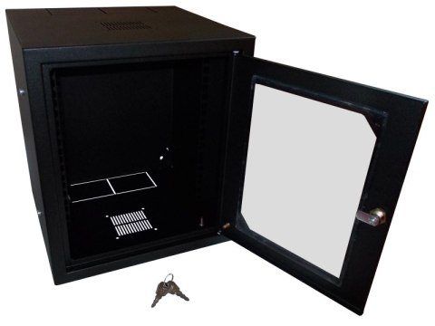 Szafka wisząca 10" 6U głęb. 300 mm, niedzielona, drzwi szklane, kolor czarny ALANTEC