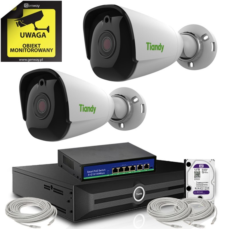 Zestaw monitoringu Tiandy 2 kamery tubowe 4K 8Mpx