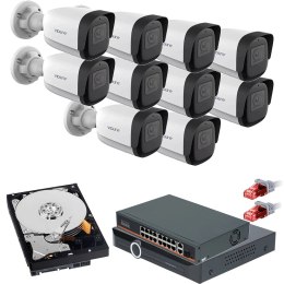 Monitoring 10 Kamer Tubowych IP Zestaw Switch POE HDD 1TB