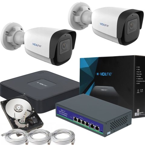 Monitoring IP VidiLine 4Mpx 2 kamery PoE ViDI-IPC-34T-V2 4Mpx Switch Dysk 1TB