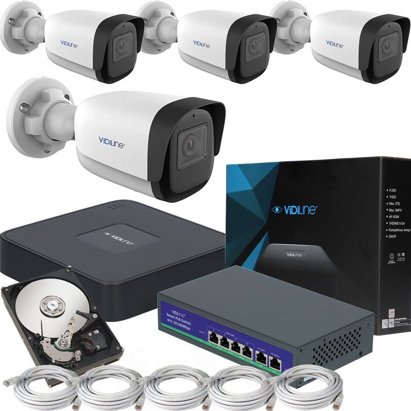 Zestaw IP do monitoringu domu PoE 4 kamery ViDI-IPC-32T 2Mpx Switch Dysk 1TB