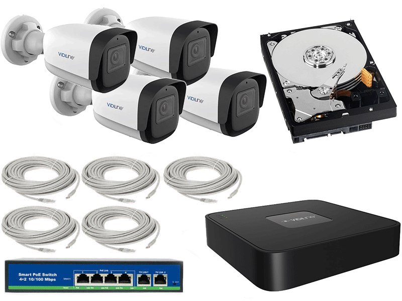 Zestaw Monitoringu VIDILINE 4 kamery IP 4Mpx IR50 1TB