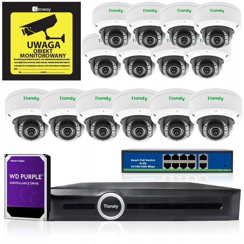 Zestaw 14 kamer 5MPx + Rejestrator IP MONITORING