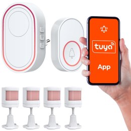 Bezprzewodowy alarm Wi-Fi Tuya 4 czujniki ruchu + przycisk napadowy