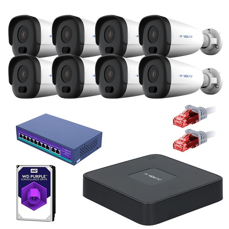 Gotowy do podłączenia zestaw monitoringu VidiLine z 8 kamerami tubowymi VIDI-IPC-24T