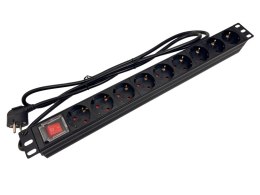 Listwa zasilająca 19" 230V - 9 gniazd (typu F - CEE 7/3 schuko), z wyłącznikiem LED, kabel 1,8m CEE 7/7 ALANTEC