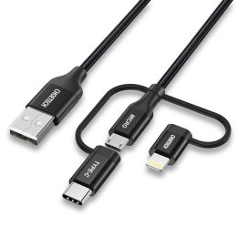 Kabel USB MFI Lightning USB Typ C micro USB 3w1 1.2 m czarny