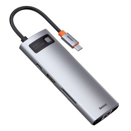 Wielofunkcyjny HUB 8w1 USB USB-C PD 100W HDMI czytnik kart SD i microSD 3x USB 3.2 RJ45 Szary