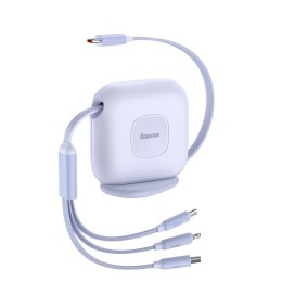 Kabel przewód zwijany 3w1 USB-C microUSB Iphone Lightning 1.7m fioletowy