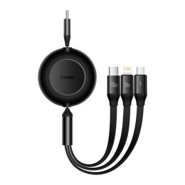 Zwijany kabel przewód 3w1 USB-C microUSB + Iphone Lightning + USB-C 3.5A 1.1m czarny