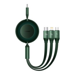 Zwijany kabel przewód 3w1 USB-C microUSB + Iphone Lightning + USB-C 3.5A 1.1m zielony