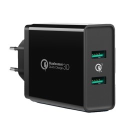 Ładowarka sieciowa do telefonu 2x USB-A 36W QC3.0 - czarna
