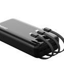 Pojemny powerbank 20000mAh z 3 wbudowanymi kablami USB-C microUSB Lightning czarny