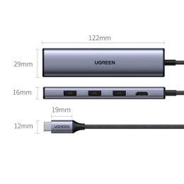 5w1 Adapter konwerter HUB USB-C - 3x USB 3.0 HDMI RJ45 szary