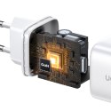 Szybka ładowarka sieciowa GaN 2x USB-C 45W QC PD biała