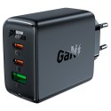 Szybka ładowarka sieciowa GaN 2x USB-C USB-A PPS PD QC4+ 65W czarna