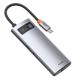 Wielofunkcyjny HUB 6w1 USB USB-C PD HDMI 3x USB 3.2 RJ45 Szary