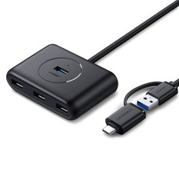 4w1 HUB adapter rozdzielacz USB-A/C na 4x USB 3.0 5Gb/s 1m czarny