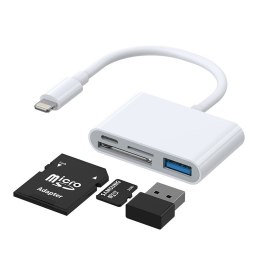 HUB czytnik kart adapter do iPhone OTG Lightning - USB czytnik kart SD TF biały