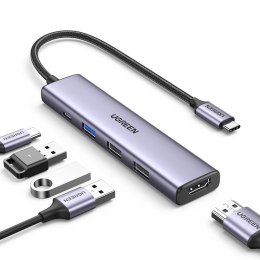 Wielofunkcyjny HUB adapter USB-A HDMI USB-C szary